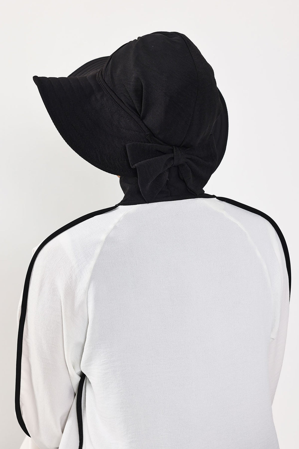 Modest Sun Protective Turban Bonnet with Removable Bow Brim for Women, 2-in-1 Aerobin Hijab Hat with Removable Brim,S-4A Black
