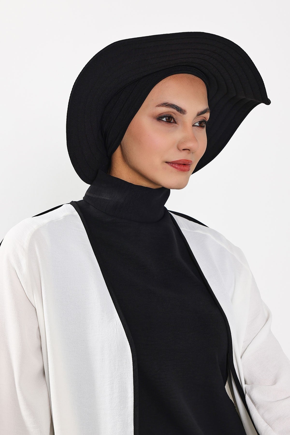 Modest Sun Protective Turban Bonnet with Removable Bow Brim for Women, 2-in-1 Aerobin Hijab Hat with Removable Brim,S-4A Black