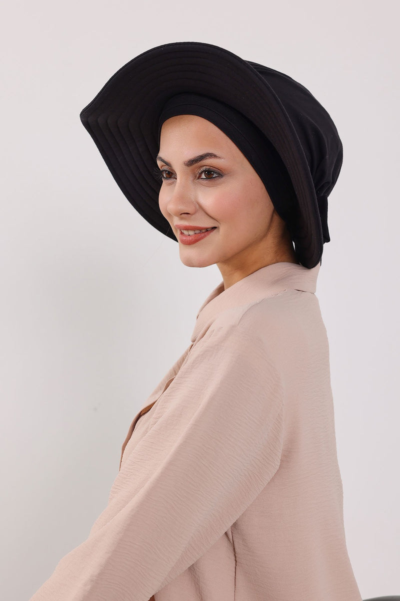 Modest Sun Protective Turban Bonnet with Removable Bow Brim for Women, 2-in-1 Hijab Hat with Removable Brim,S-4