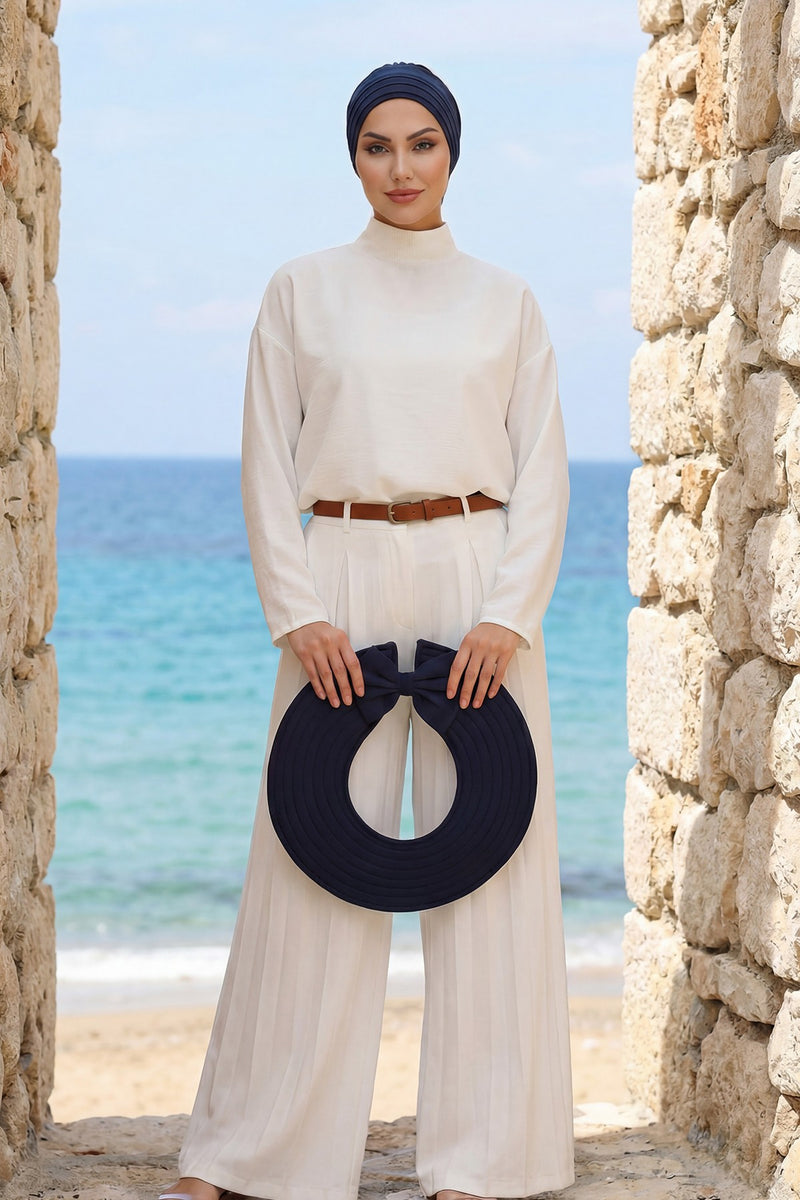 Modest Sun Protective Turban Bonnet with Removable Bow Brim for Women, 2-in-1 Hijab Hat with Removable Brim,S-4