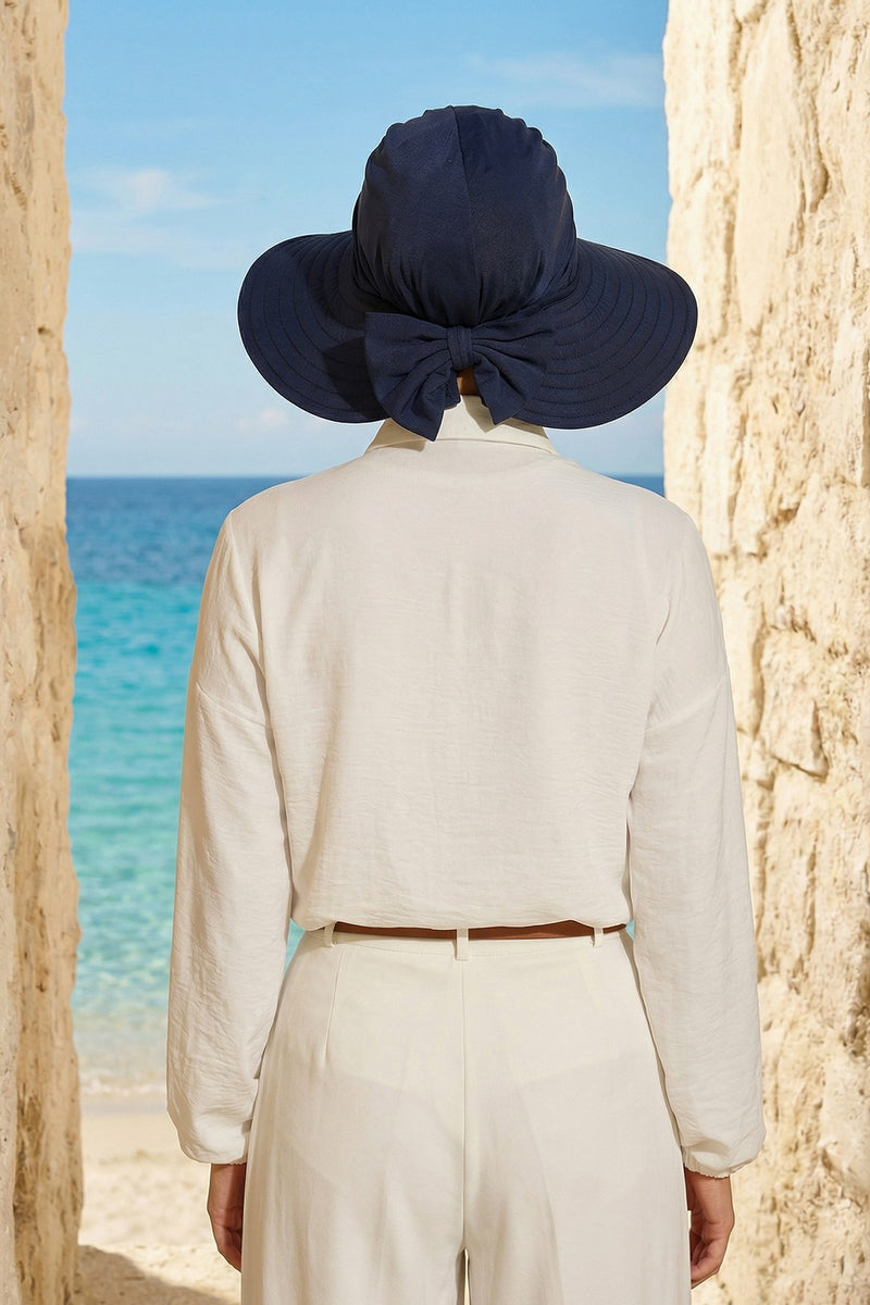 Modest Sun Protective Turban Bonnet with Removable Bow Brim for Women, 2-in-1 Hijab Hat with Removable Brim,S-4