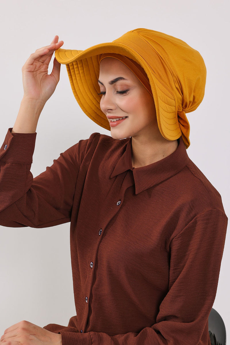 Modest Sun Protective Turban Bonnet with Removable Bow Brim for Women, 2-in-1 Hijab Hat with Removable Brim,S-4