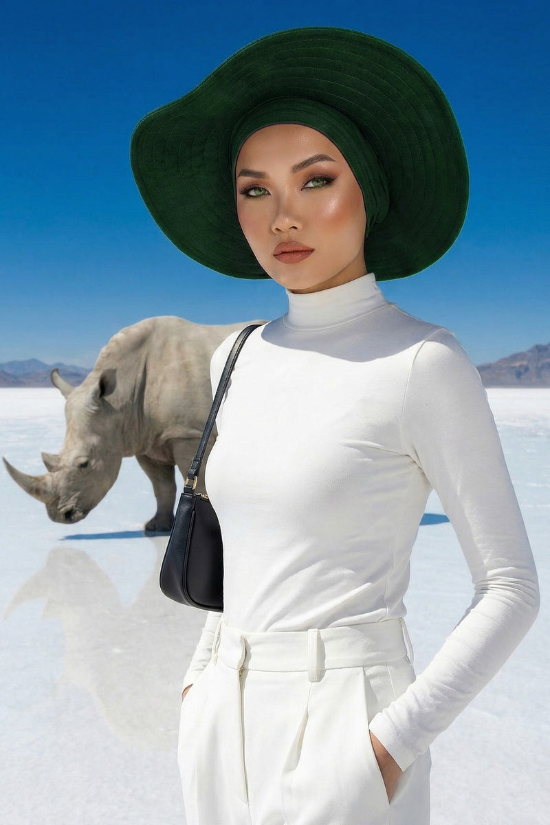 Modest Sun Protective Turban Bonnet with Removable Bow Brim for Women, 2-in-1 Hijab Hat with Removable Brim,S-4