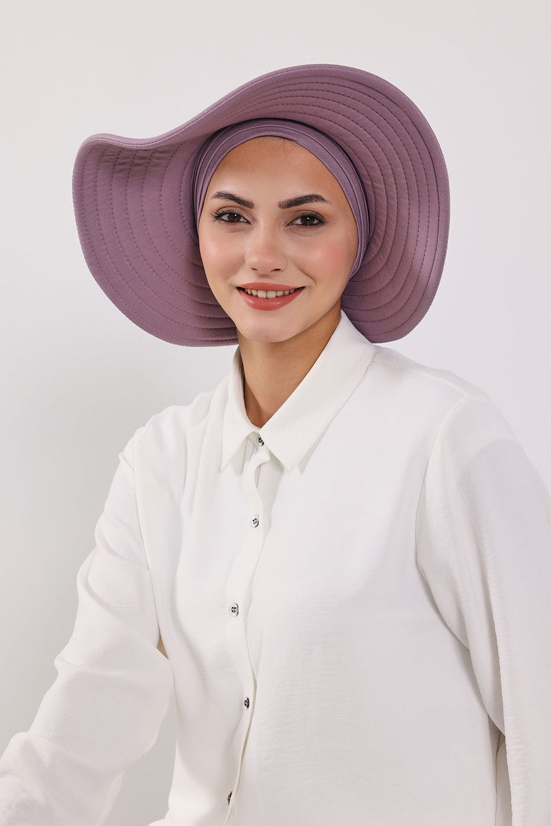 Modest Sun Protective Turban Bonnet with Removable Bow Brim for Women, 2-in-1 Hijab Hat with Removable Brim,S-4