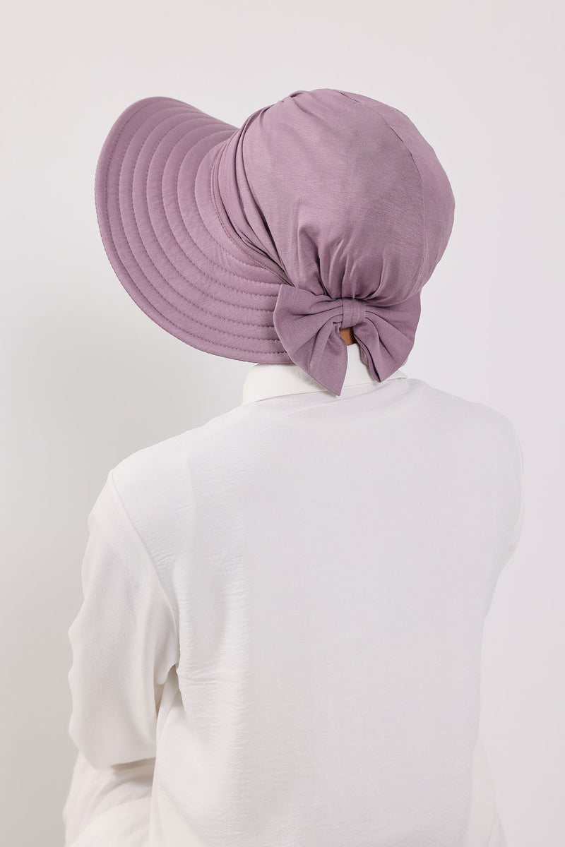 Modest Sun Protective Turban Bonnet with Removable Bow Brim for Women, 2-in-1 Hijab Hat with Removable Brim,S-4