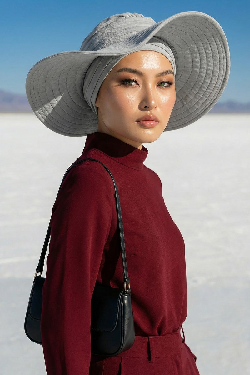 Modest Sun Protective Turban Bonnet with Removable Bow Brim for Women, 2-in-1 Hijab Hat with Removable Brim,S-4