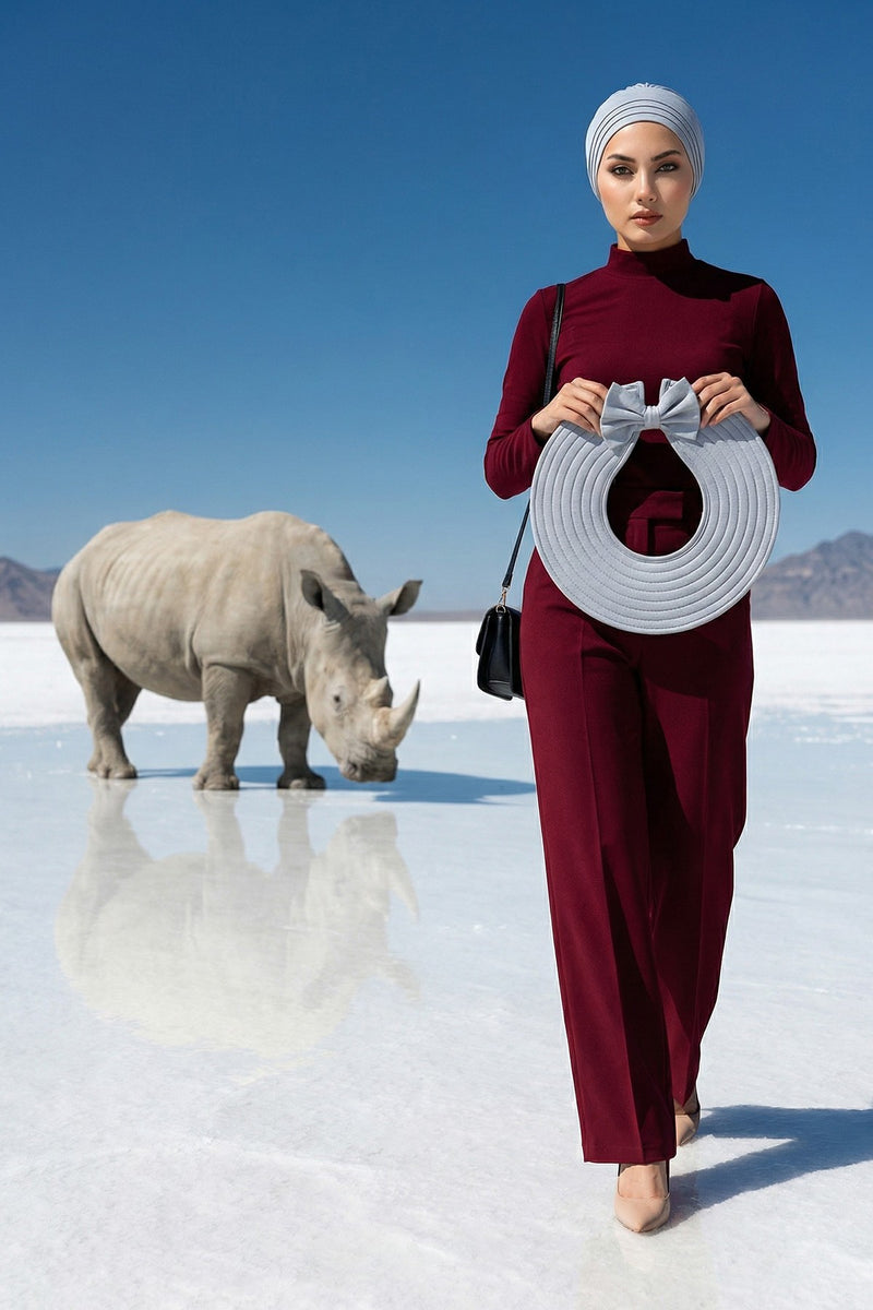 Modest Sun Protective Turban Bonnet with Removable Bow Brim for Women, 2-in-1 Hijab Hat with Removable Brim,S-4