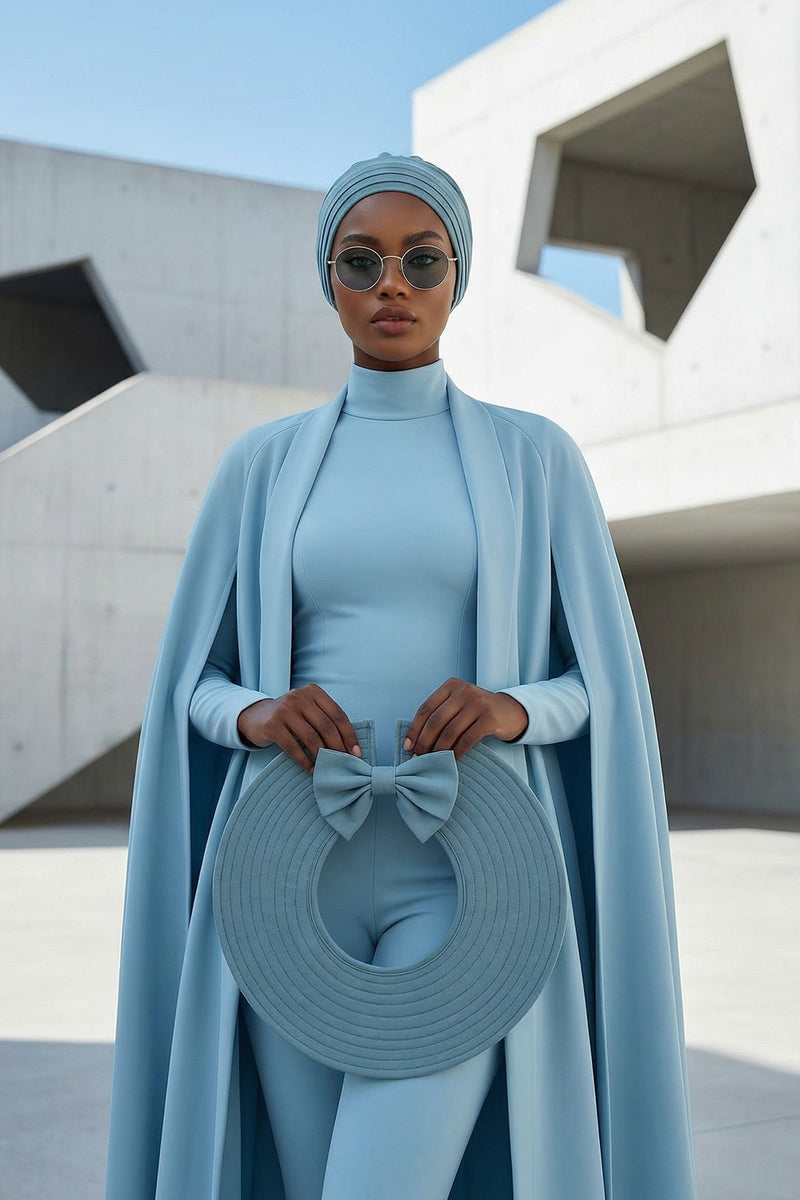 Modest Sun Protective Turban Bonnet with Removable Bow Brim for Women, 2-in-1 Hijab Hat with Removable Brim,S-4