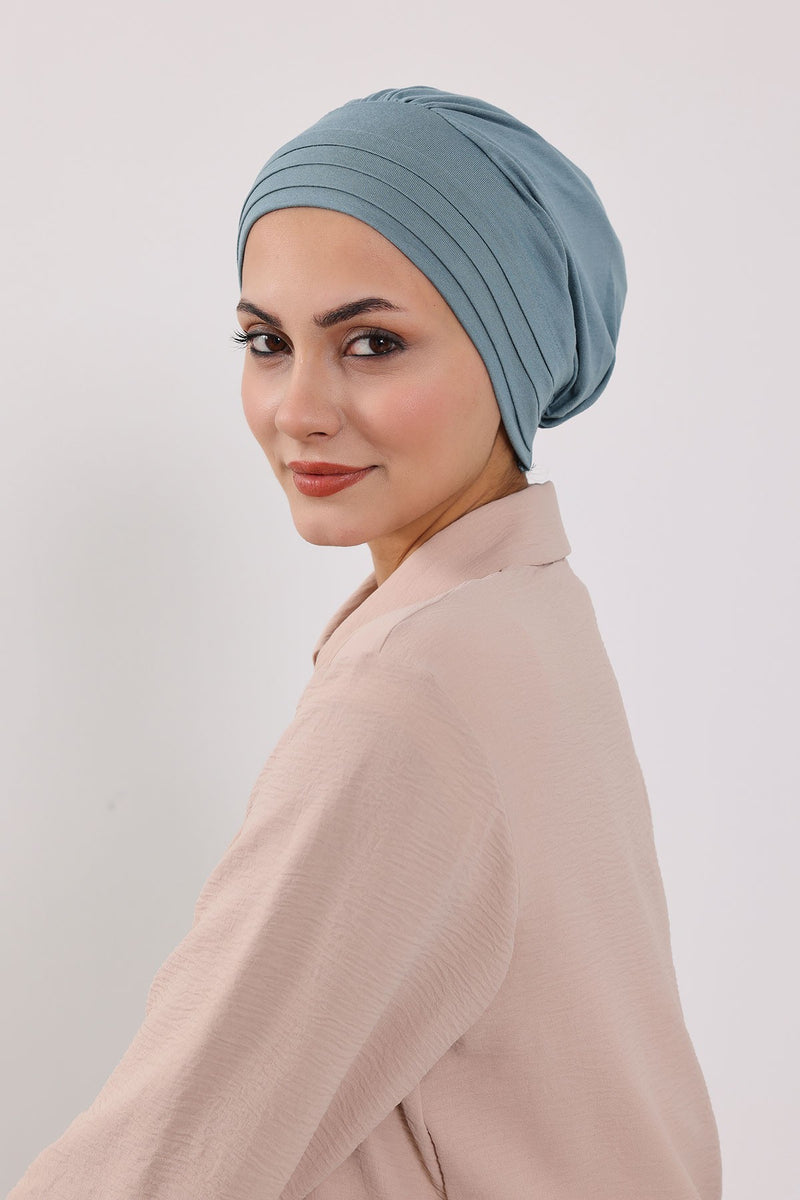 Modest Sun Protective Turban Bonnet with Removable Bow Brim for Women, 2-in-1 Hijab Hat with Removable Brim,S-4