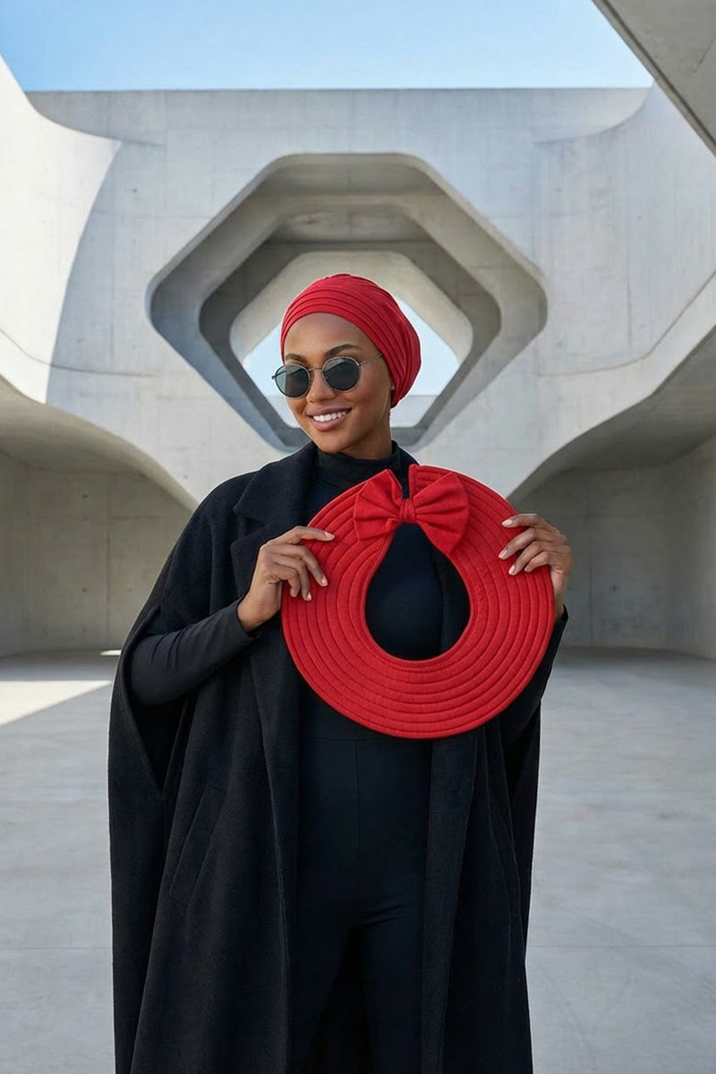 Modest Sun Protective Turban Bonnet with Removable Bow Brim for Women, 2-in-1 Hijab Hat with Removable Brim,S-4