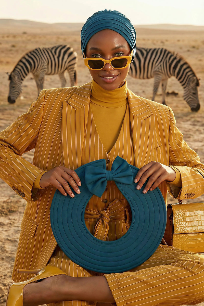 Modest Sun Protective Turban Bonnet with Removable Bow Brim for Women, 2-in-1 Hijab Hat with Removable Brim,S-4