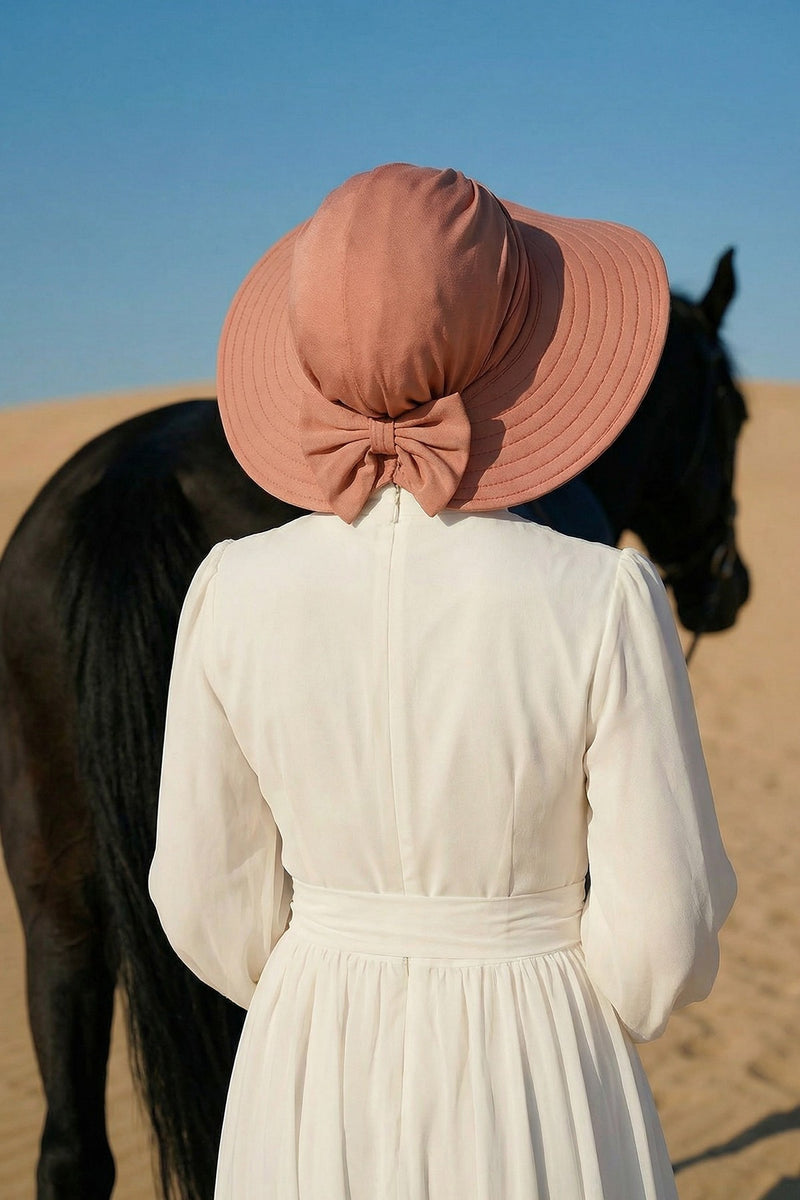Modest Sun Protective Turban Bonnet with Removable Bow Brim for Women, 2-in-1 Hijab Hat with Removable Brim,S-4