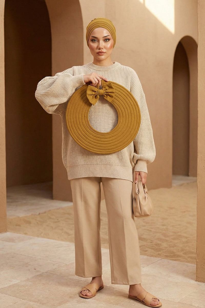 Modest Sun Protective Turban Bonnet with Removable Bow Brim for Women, 2-in-1 Hijab Hat with Removable Brim,S-4