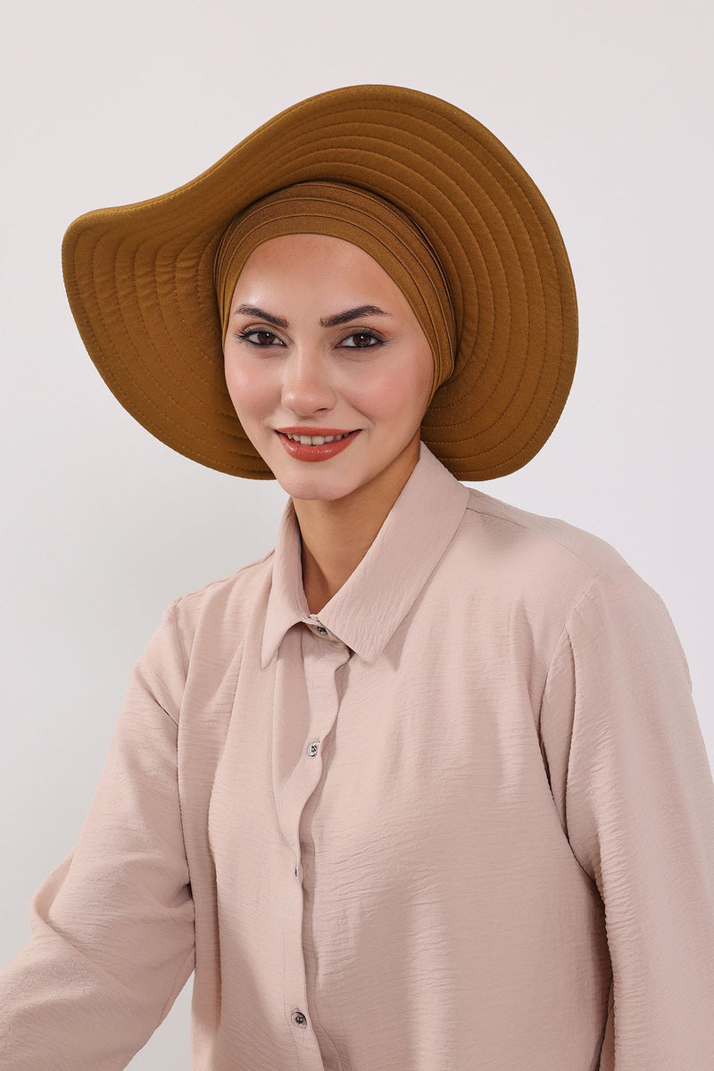 Modest Sun Protective Turban Bonnet with Removable Bow Brim for Women, 2-in-1 Hijab Hat with Removable Brim,S-4
