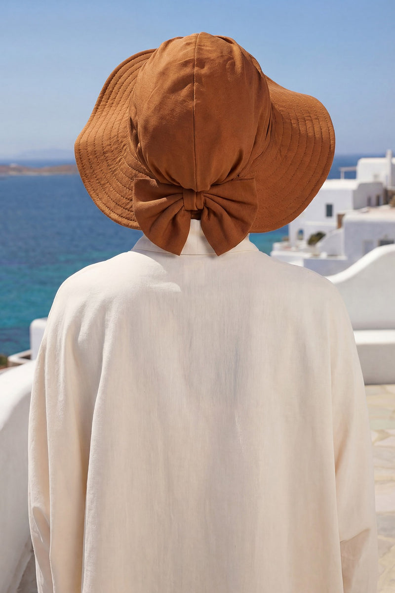 Modest Sun Protective Turban Bonnet with Removable Bow Brim for Women, 2-in-1 Hijab Hat with Removable Brim,S-4