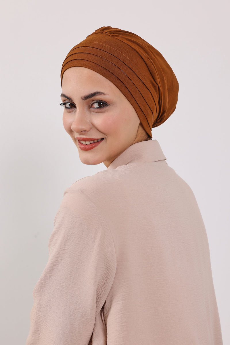 Modest Sun Protective Turban Bonnet with Removable Bow Brim for Women, 2-in-1 Hijab Hat with Removable Brim,S-4