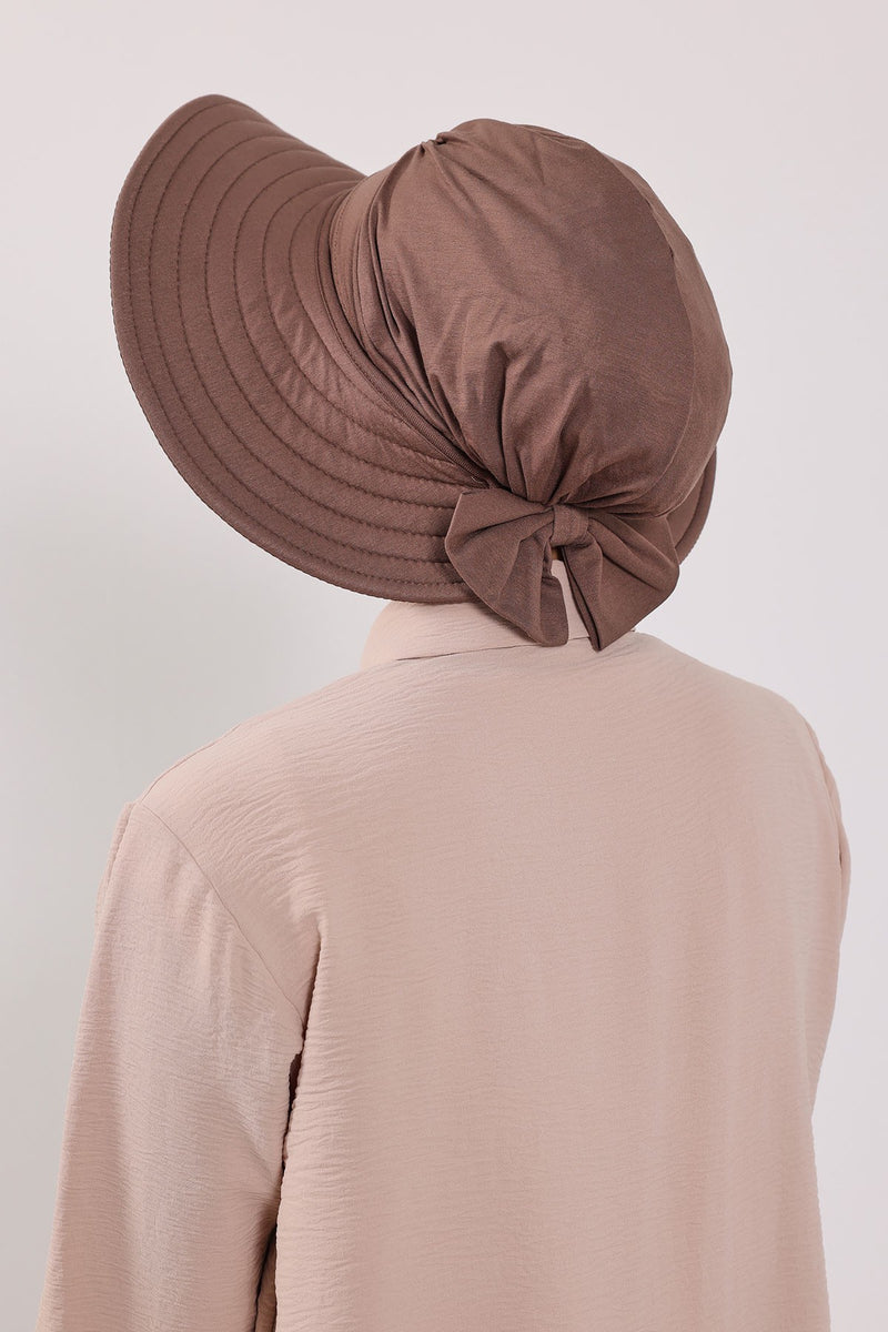 Modest Sun Protective Turban Bonnet with Removable Bow Brim for Women, 2-in-1 Hijab Hat with Removable Brim,S-4