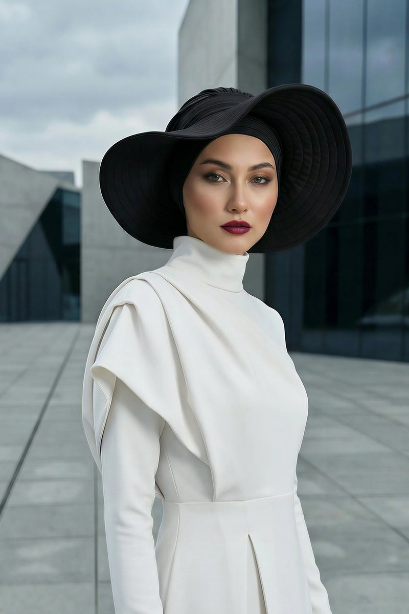 Modest Sun Protective Turban Bonnet with Removable Bow Brim for Women, 2-in-1 Hijab Hat with Removable Brim,S-4