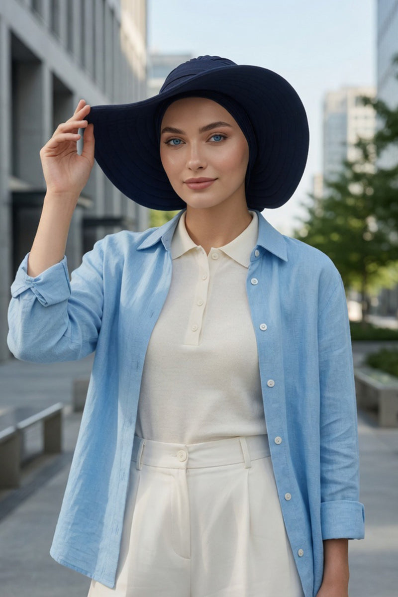 Modest Sun Protective Turban Bonnet with Removable Bow Brim for Women, 2-in-1 Hijab Hat with Removable Brim,S-4