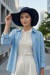 Modest Sun Protective Turban Bonnet with Removable Bow Brim for Women, 2-in-1 Hijab Hat with Removable Brim,S-4 Navy Blue