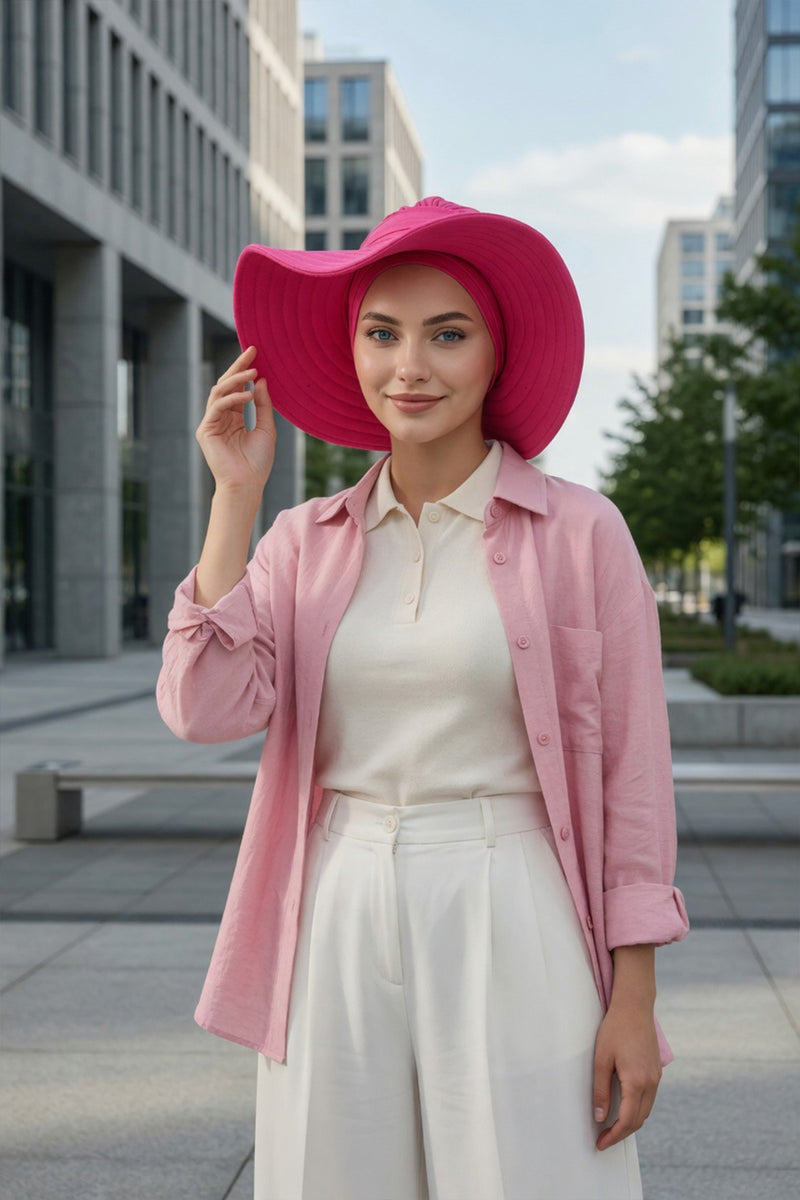 Modest Sun Protective Turban Bonnet with Removable Bow Brim for Women, 2-in-1 Hijab Hat with Removable Brim,S-4