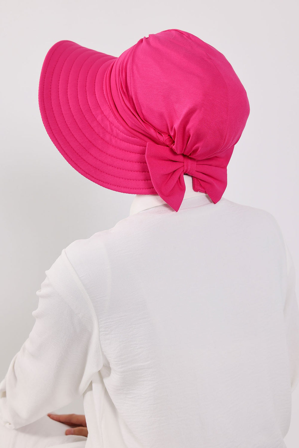Modest Sun Protective Turban Bonnet with Removable Bow Brim for Women, 2-in-1 Hijab Hat with Removable Brim,S-4 Fuchsia