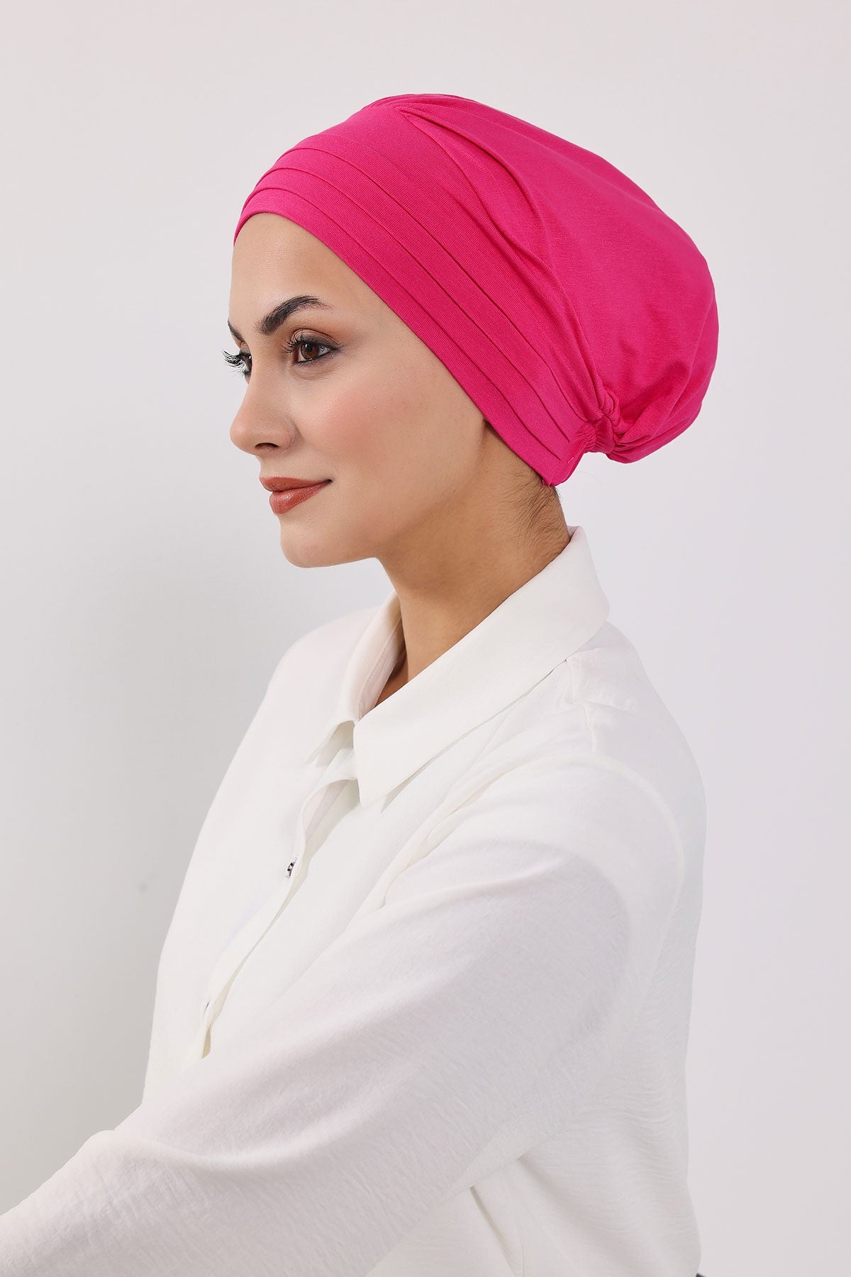 Modest Sun Protective Turban Bonnet with Removable Bow Brim for Women, 2-in-1 Hijab Hat with Removable Brim,S-4 Fuchsia