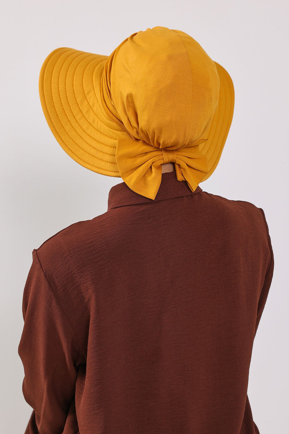 Modest Sun Protective Turban Bonnet with Removable Bow Brim for Women, 2-in-1 Hijab Hat with Removable Brim,S-4 Mustard Yellow
