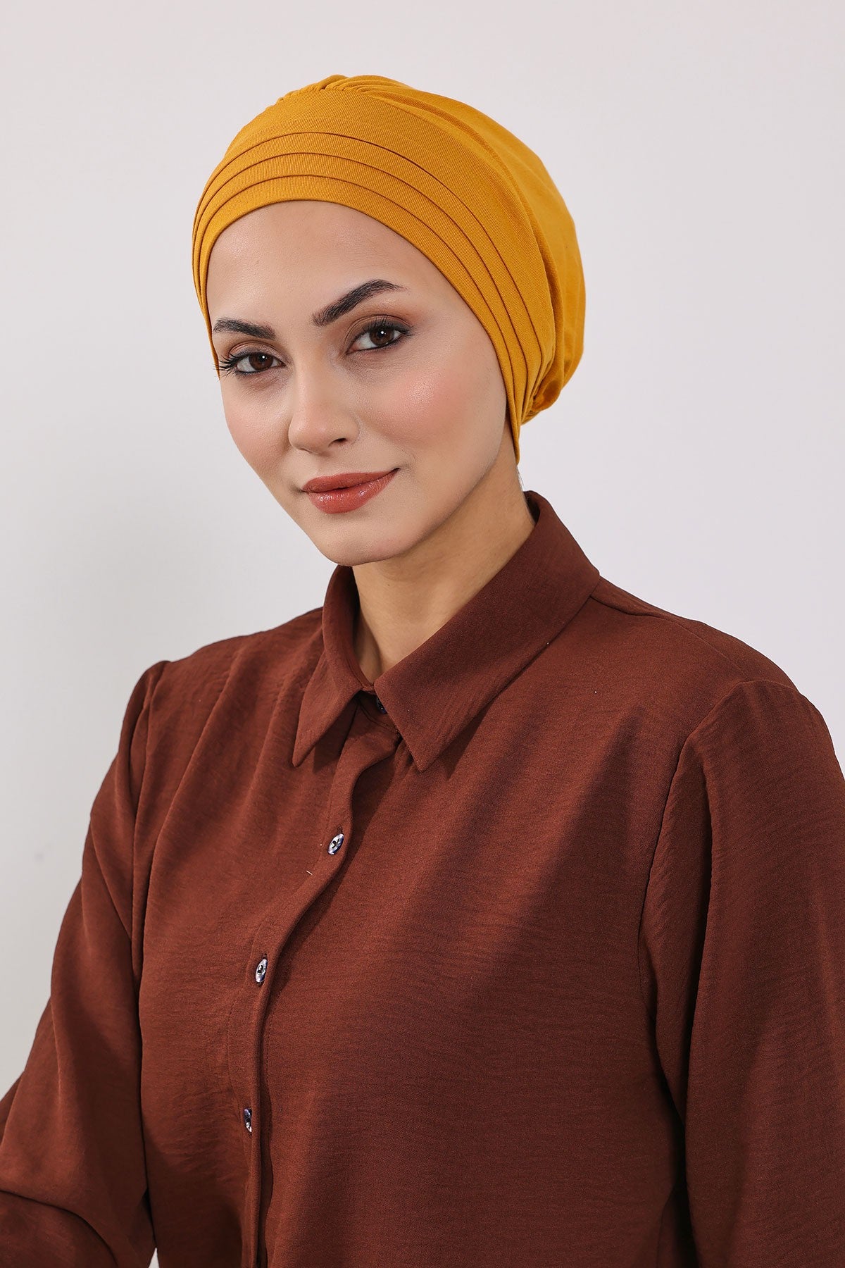 Modest Sun Protective Turban Bonnet with Removable Bow Brim for Women, 2-in-1 Hijab Hat with Removable Brim,S-4 Mustard Yellow