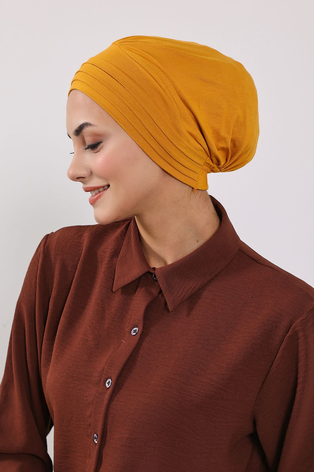 Modest Sun Protective Turban Bonnet with Removable Bow Brim for Women, 2-in-1 Hijab Hat with Removable Brim,S-4 Mustard Yellow