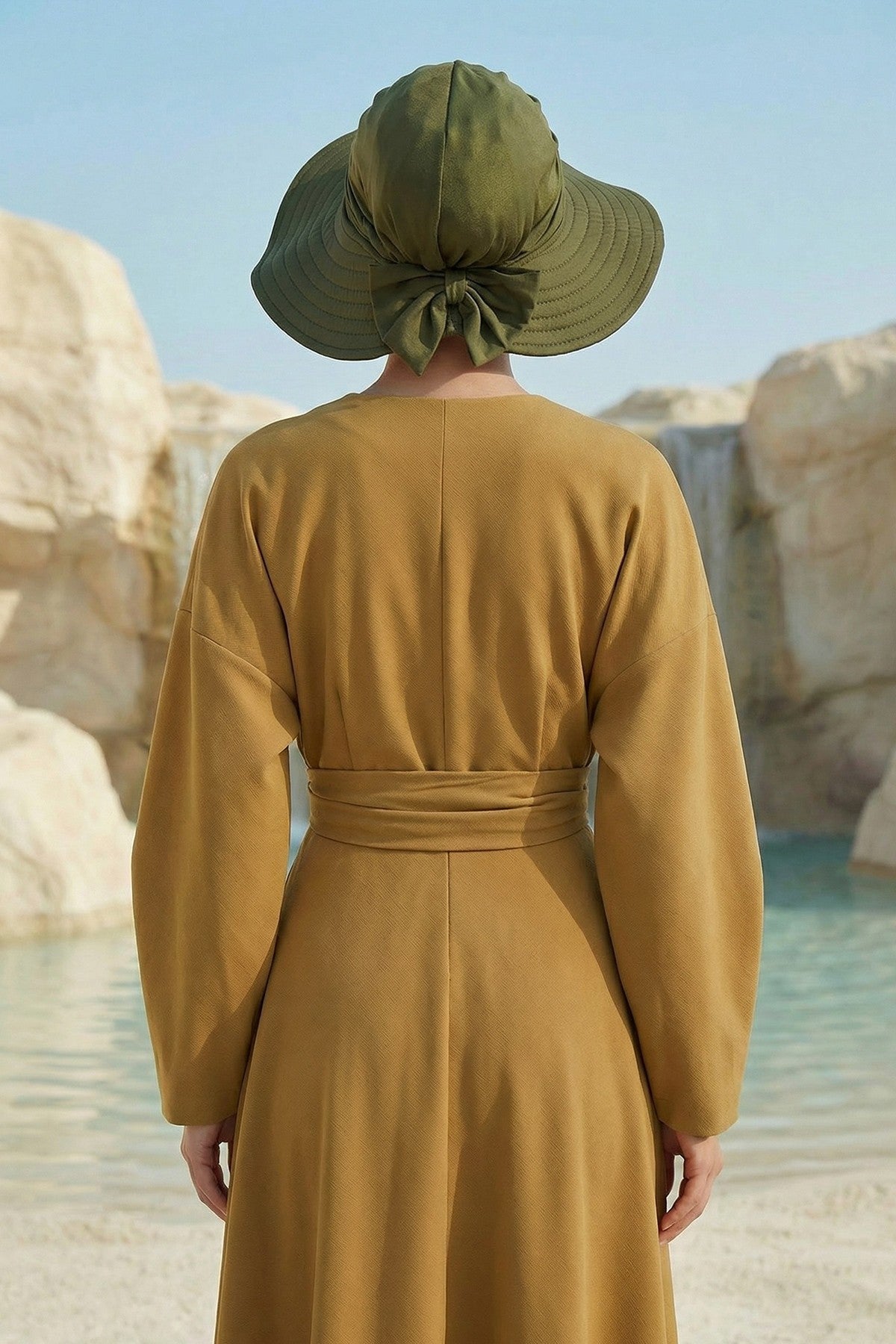 Modest Sun Protective Turban Bonnet with Removable Bow Brim for Women, 2-in-1 Hijab Hat with Removable Brim,S-4 Army Green
