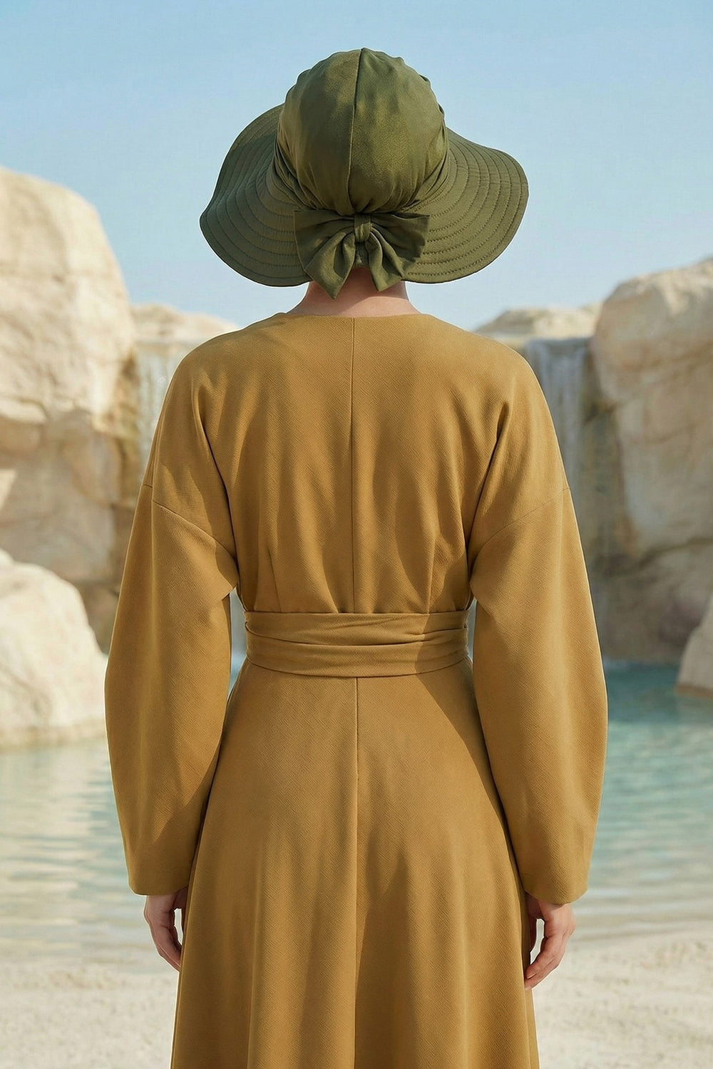 Modest Sun Protective Turban Bonnet with Removable Bow Brim for Women, 2-in-1 Hijab Hat with Removable Brim,S-4 Army Green