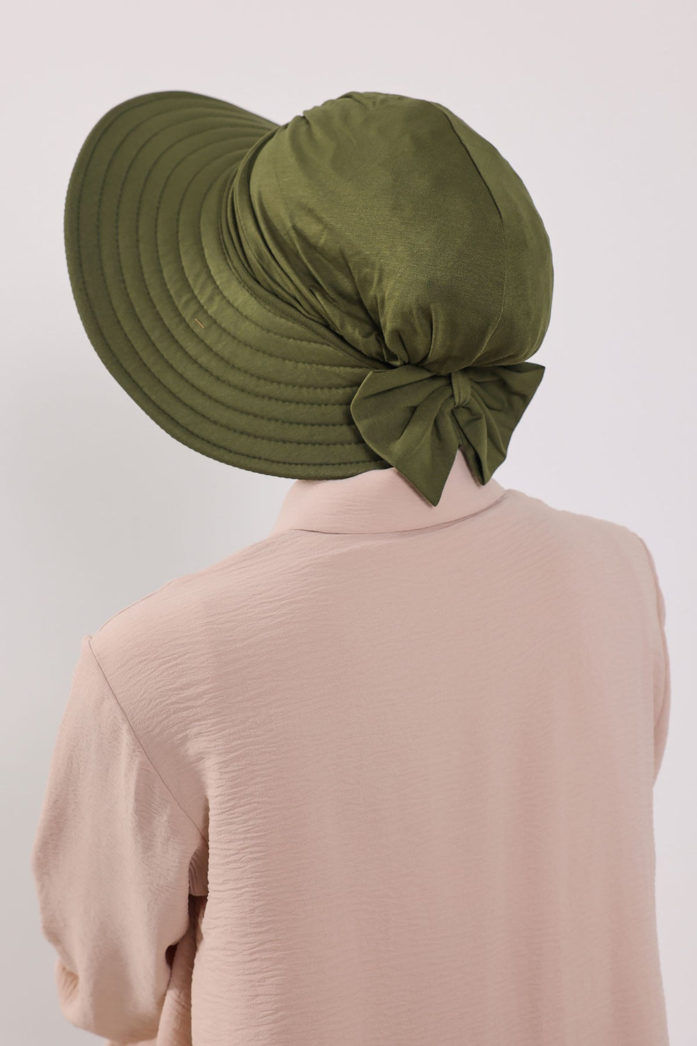 Modest Sun Protective Turban Bonnet with Removable Bow Brim for Women, 2-in-1 Hijab Hat with Removable Brim,S-4 Army Green