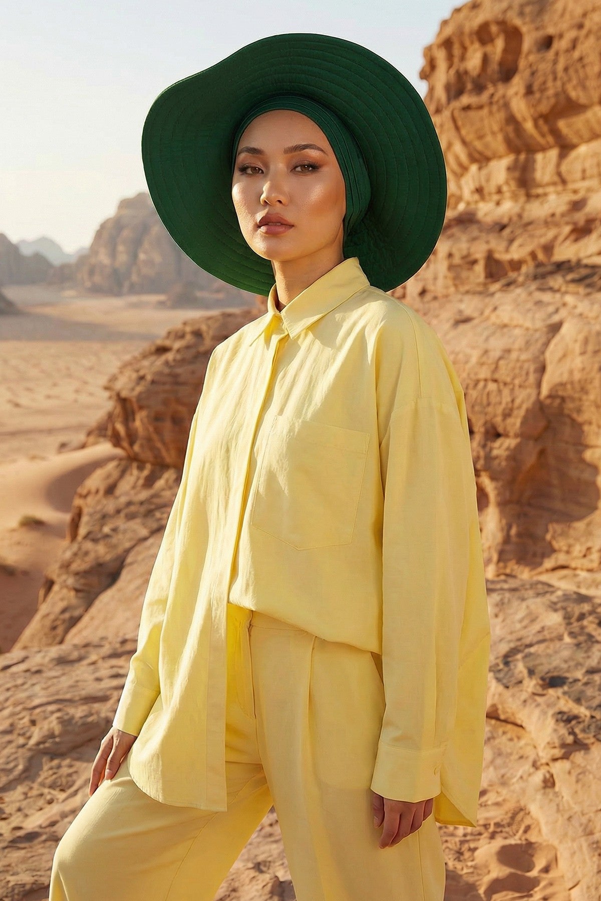 Modest Sun Protective Turban Bonnet with Removable Bow Brim for Women, 2-in-1 Hijab Hat with Removable Brim,S-4 Green