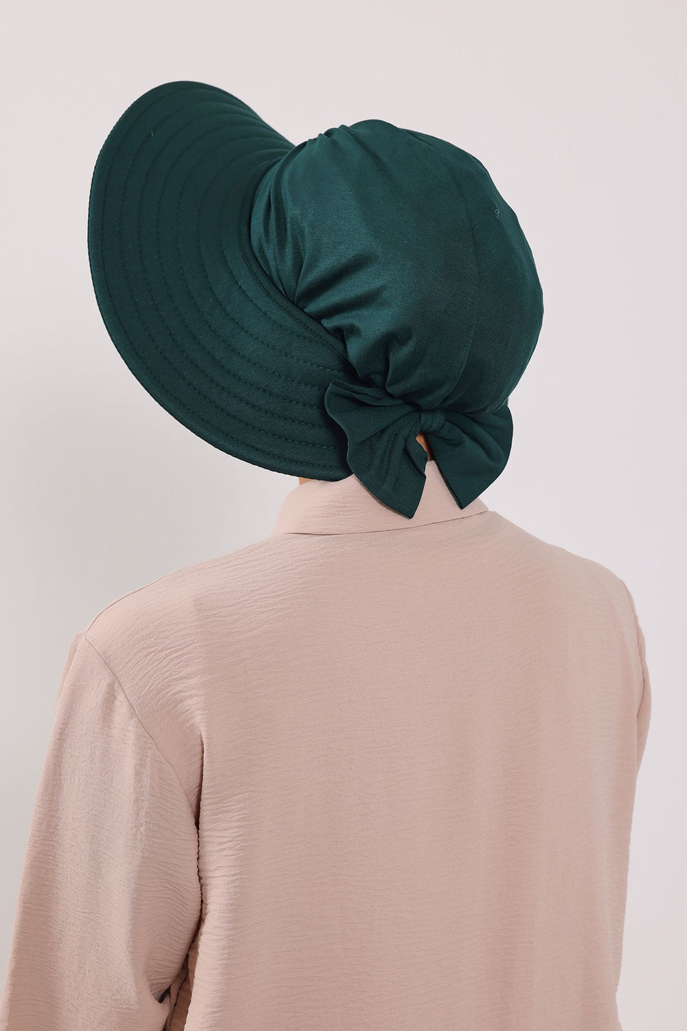 Modest Sun Protective Turban Bonnet with Removable Bow Brim for Women, 2-in-1 Hijab Hat with Removable Brim,S-4 Green