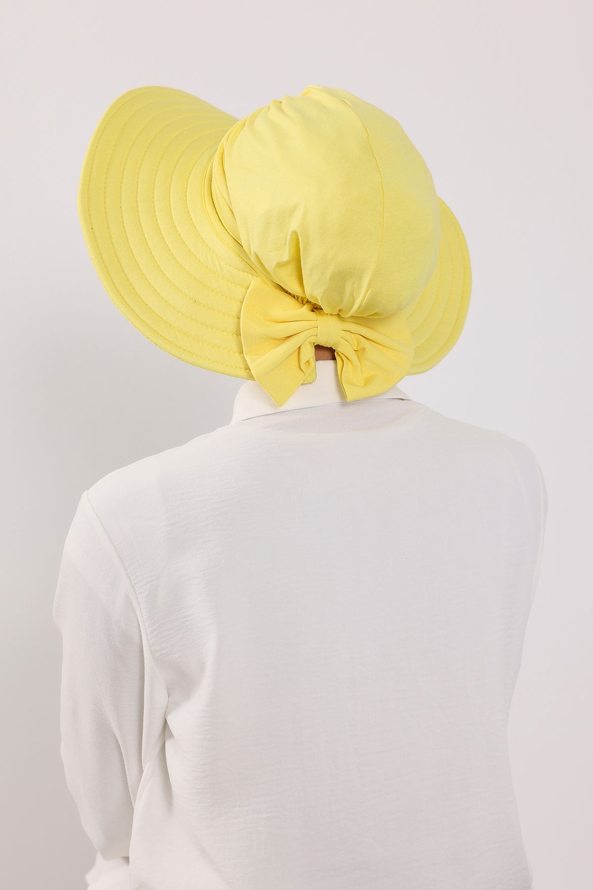 Modest Sun Protective Turban Bonnet with Removable Bow Brim for Women, 2-in-1 Hijab Hat with Removable Brim,S-4 Yellow