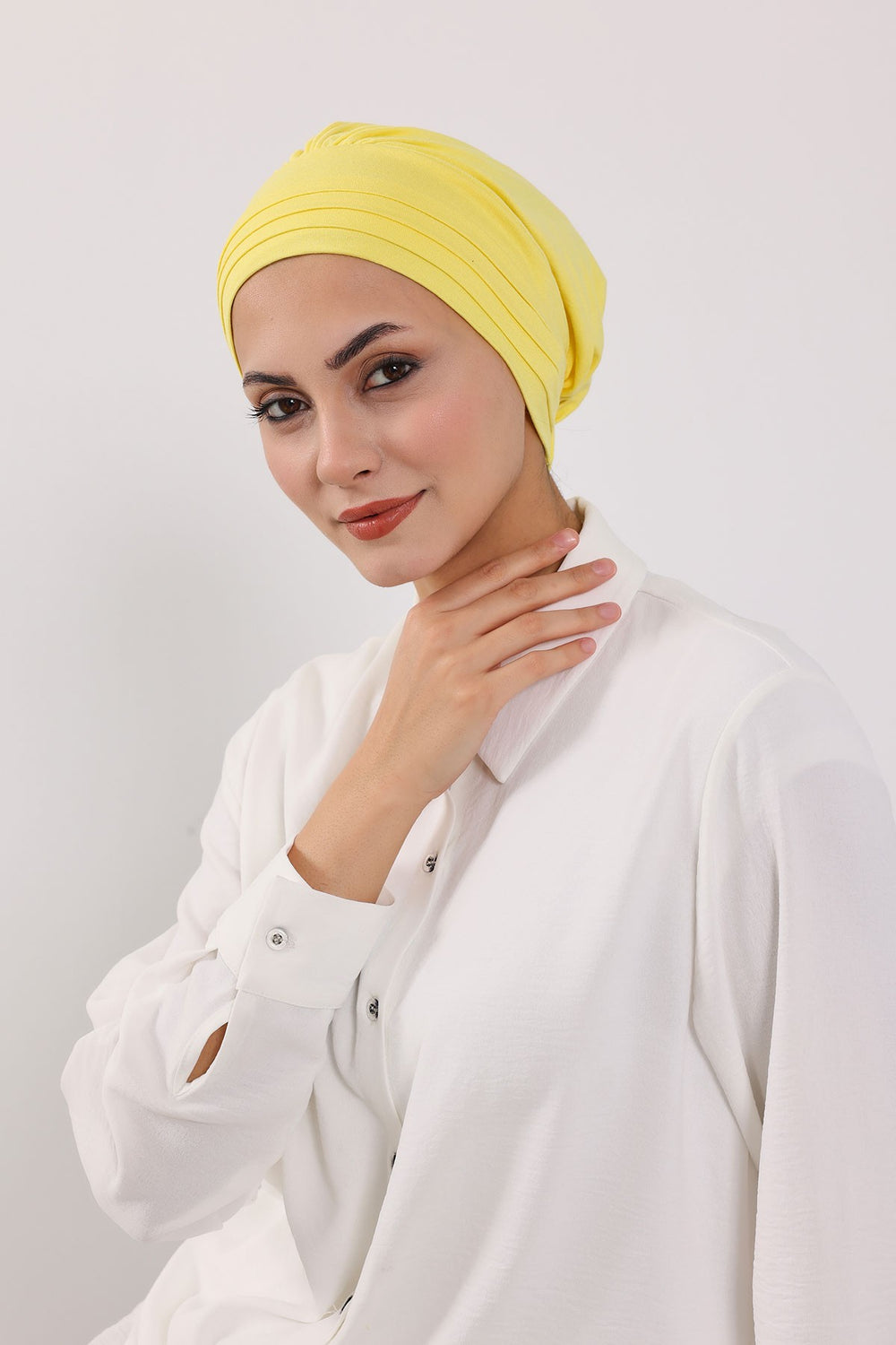 Modest Sun Protective Turban Bonnet with Removable Bow Brim for Women, 2-in-1 Hijab Hat with Removable Brim,S-4 Yellow