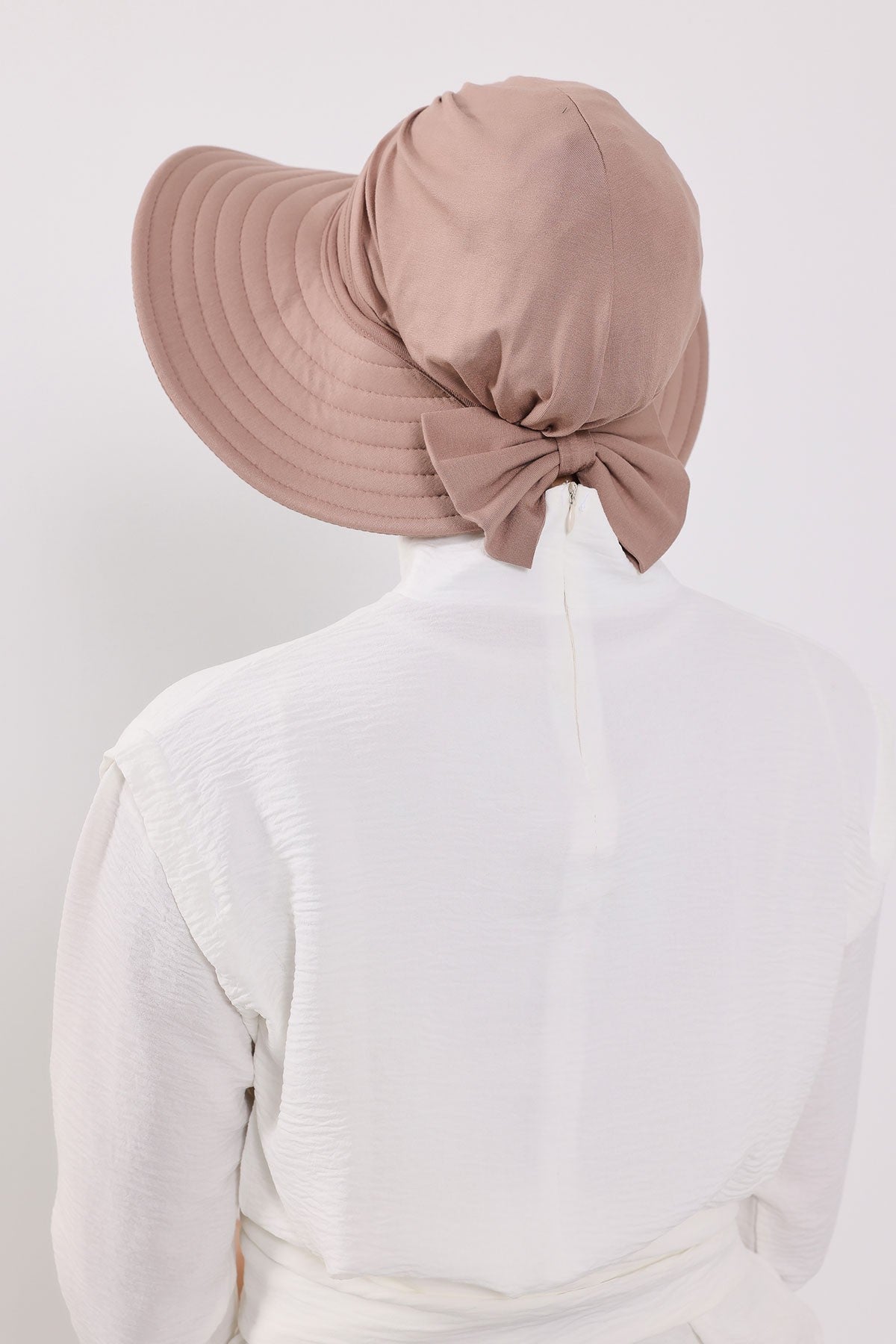 Modest Sun Protective Turban Bonnet with Removable Bow Brim for Women, 2-in-1 Hijab Hat with Removable Brim,S-4 Mink