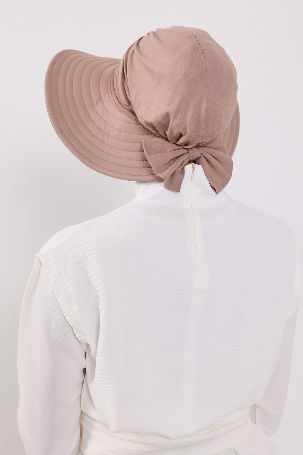 Modest Sun Protective Turban Bonnet with Removable Bow Brim for Women, 2-in-1 Hijab Hat with Removable Brim,S-4 Mink