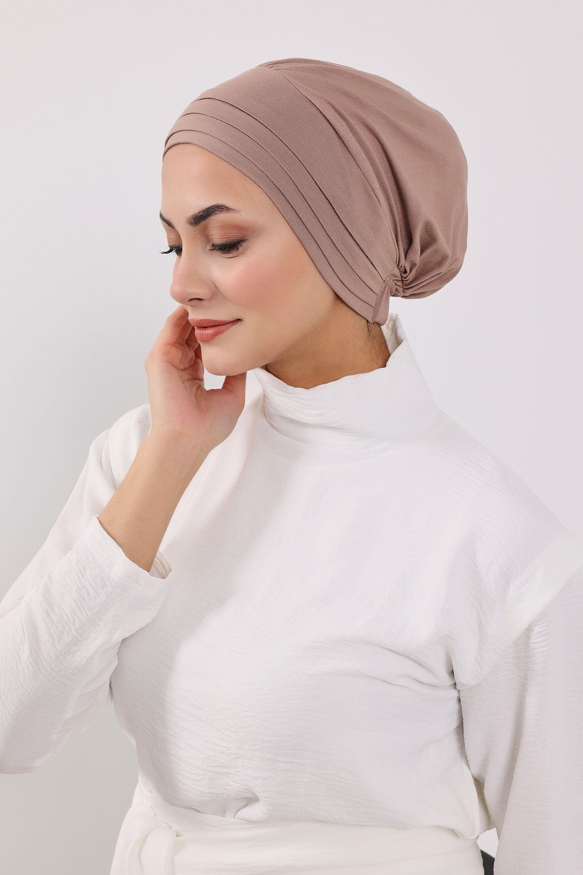 Modest Sun Protective Turban Bonnet with Removable Bow Brim for Women, 2-in-1 Hijab Hat with Removable Brim,S-4 Mink