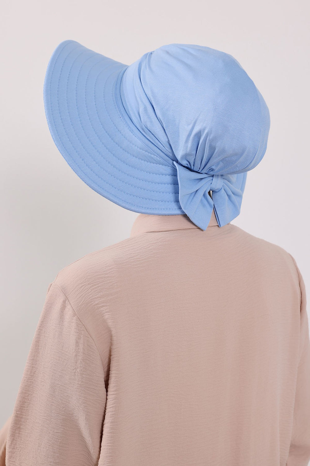 Modest Sun Protective Turban Bonnet with Removable Bow Brim for Women, 2-in-1 Hijab Hat with Removable Brim,S-4 Blue