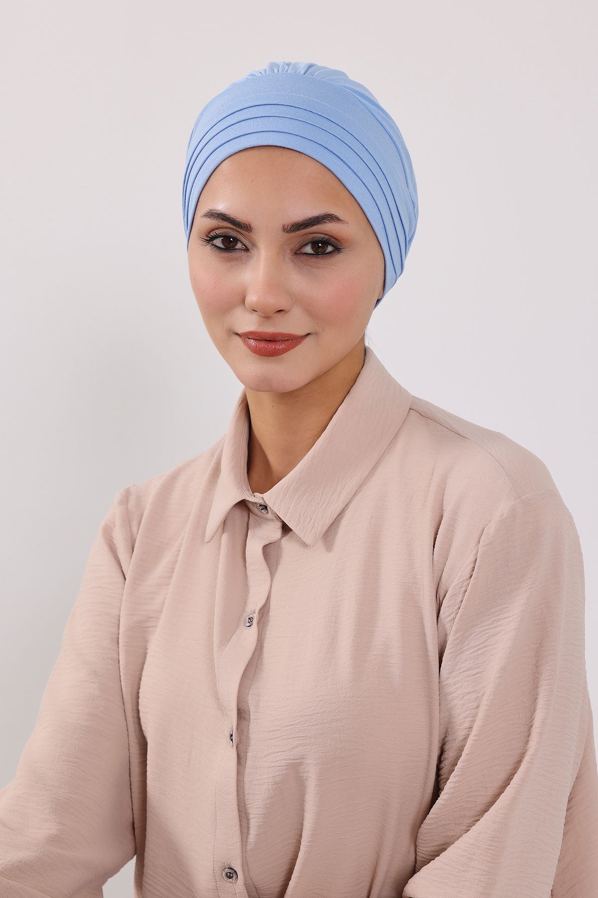 Modest Sun Protective Turban Bonnet with Removable Bow Brim for Women, 2-in-1 Hijab Hat with Removable Brim,S-4 Blue