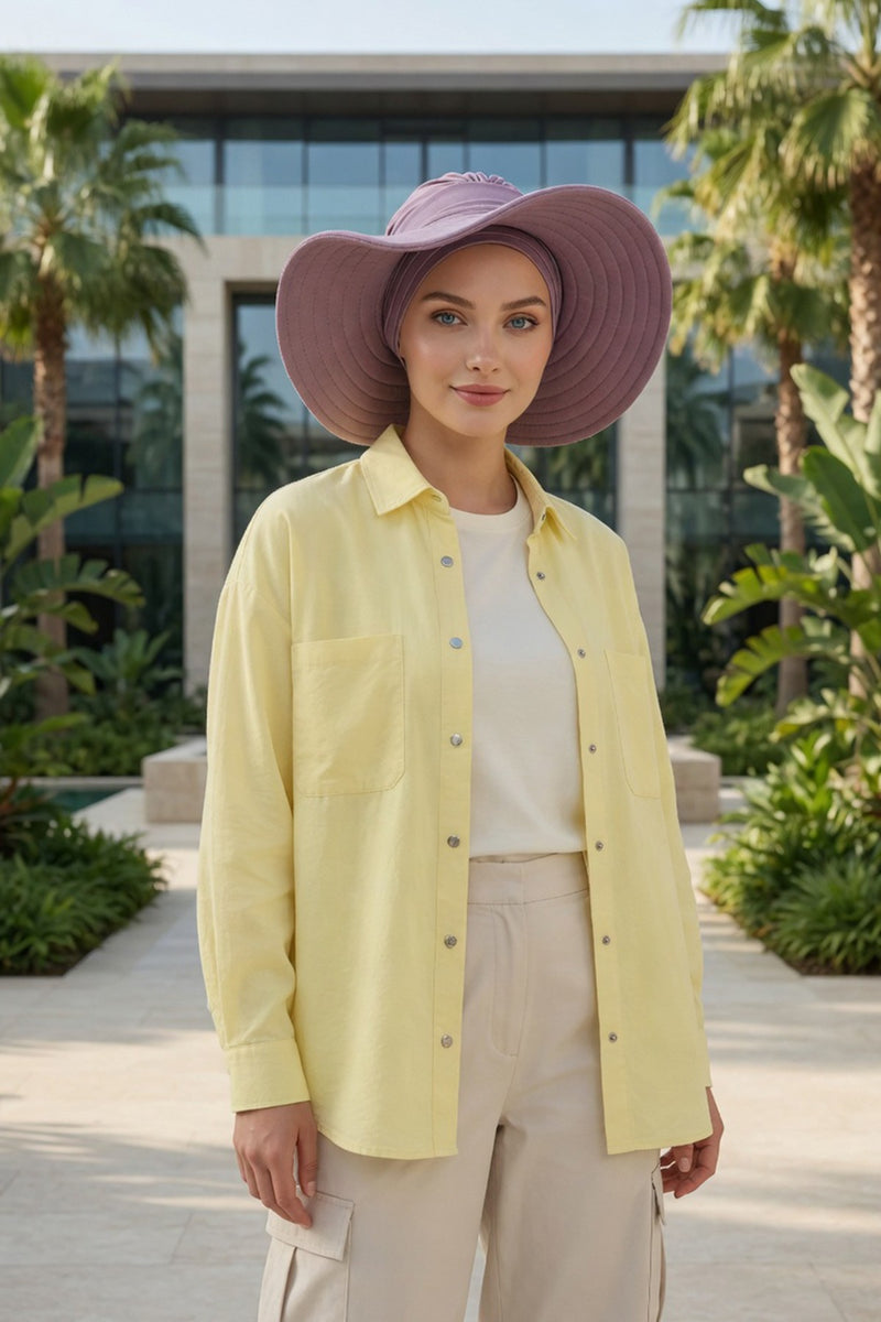 Modest Sun Protective Turban Bonnet with Removable Bow Brim for Women, 2-in-1 Hijab Hat with Removable Brim,S-4