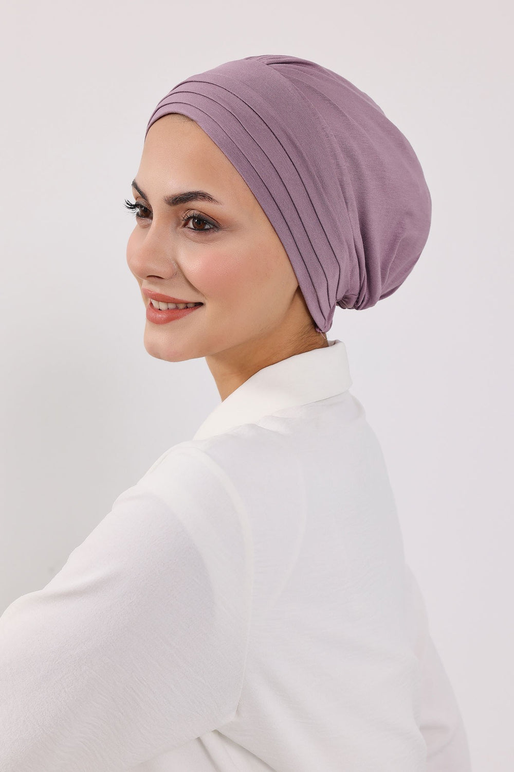 Modest Sun Protective Turban Bonnet with Removable Bow Brim for Women, 2-in-1 Hijab Hat with Removable Brim,S-4 Lilac