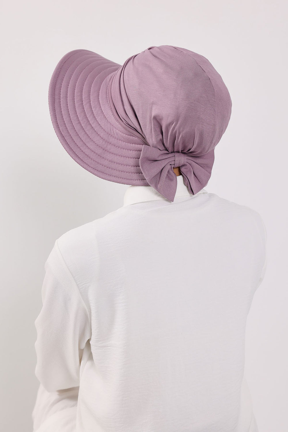 Modest Sun Protective Turban Bonnet with Removable Bow Brim for Women, 2-in-1 Hijab Hat with Removable Brim,S-4 Lilac