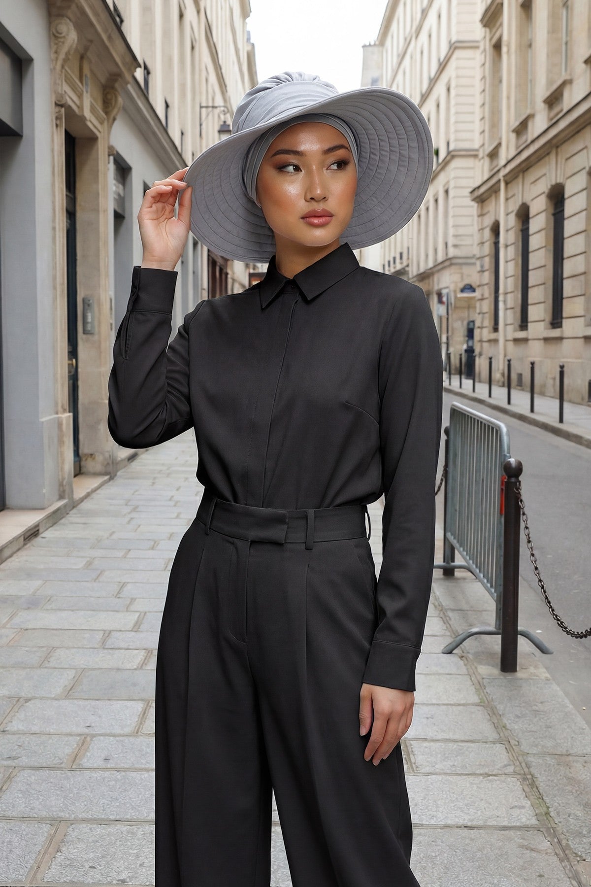 Modest Sun Protective Turban Bonnet with Removable Bow Brim for Women, 2-in-1 Hijab Hat with Removable Brim,S-4 Grey 2