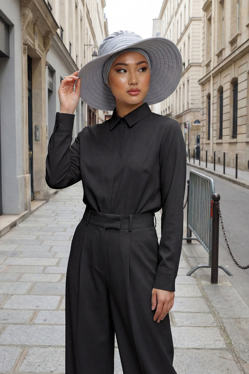 Modest Sun Protective Turban Bonnet with Removable Bow Brim for Women, 2-in-1 Hijab Hat with Removable Brim,S-4