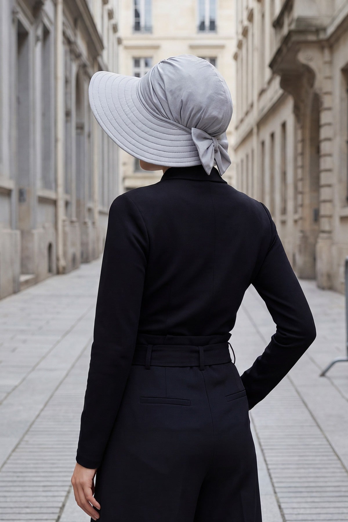 Modest Sun Protective Turban Bonnet with Removable Bow Brim for Women, 2-in-1 Hijab Hat with Removable Brim,S-4 Grey 2