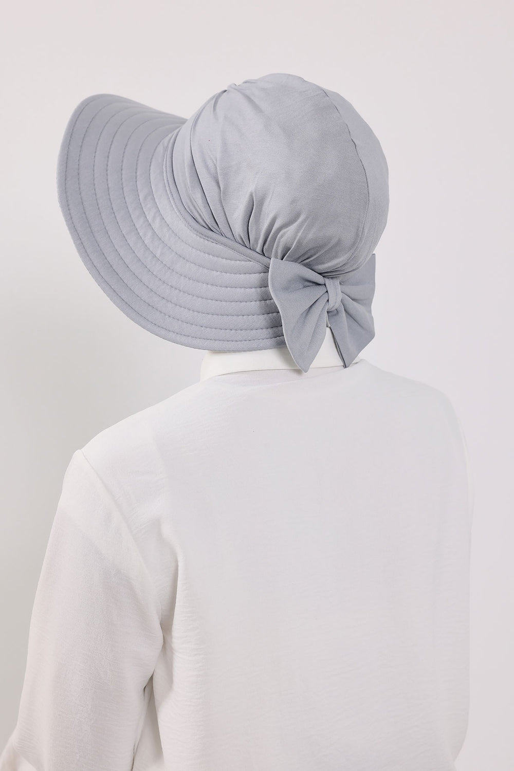 Modest Sun Protective Turban Bonnet with Removable Bow Brim for Women, 2-in-1 Hijab Hat with Removable Brim,S-4 Grey 2