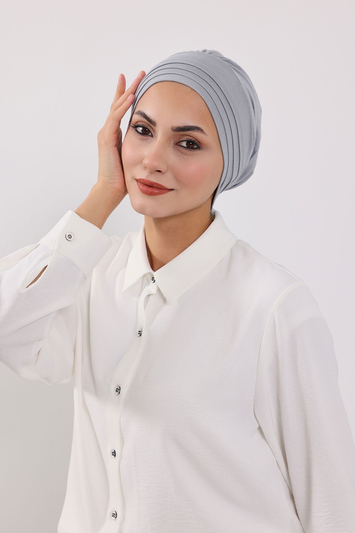 Modest Sun Protective Turban Bonnet with Removable Bow Brim for Women, 2-in-1 Hijab Hat with Removable Brim,S-4 Grey 2